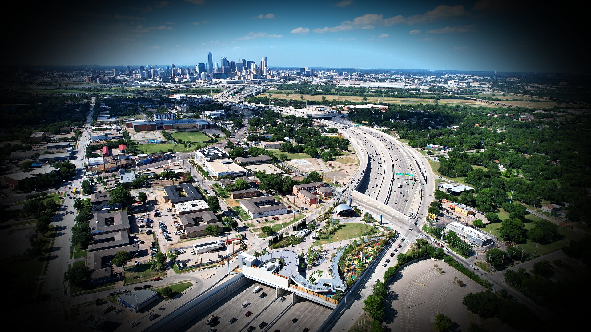 Dallas skyline and highway interchange