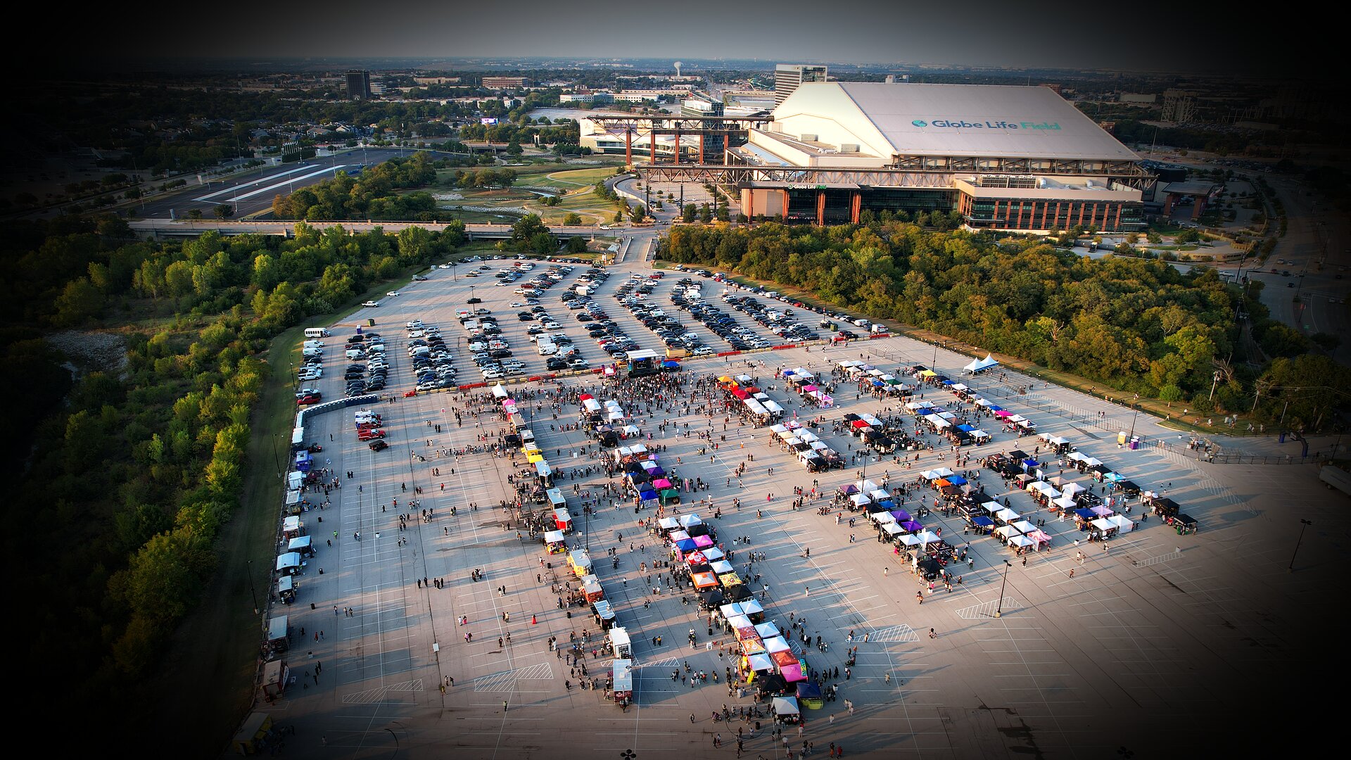 Aerial view of outdoor festival near Globe Life Field