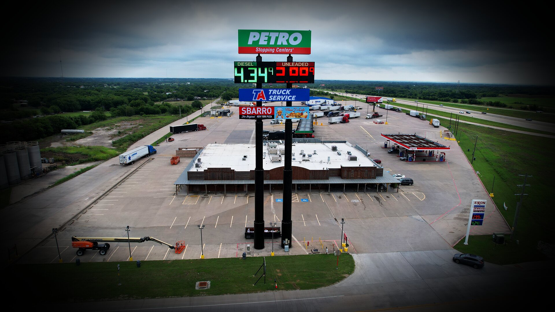 Aerial view of Petro truck stop and commercial facility